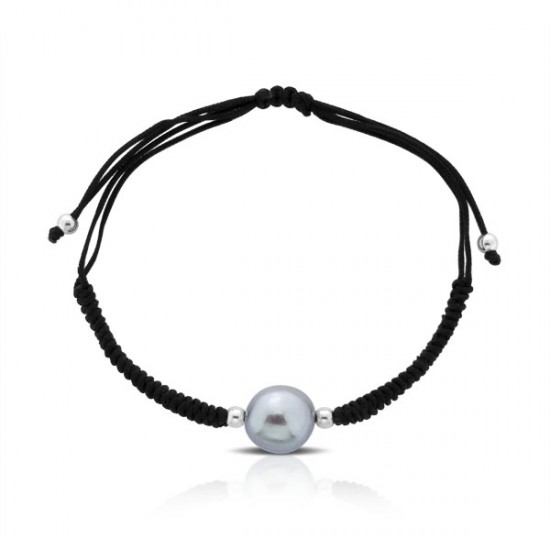 Grey Pearl Silver String Bracelet