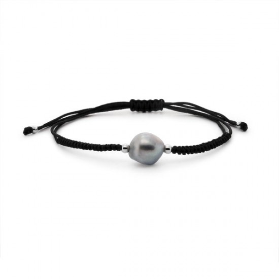 Grey Pearl Silver String Bracelet