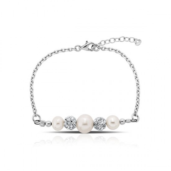 Wedding Pearl Crystal Silver Bracelet