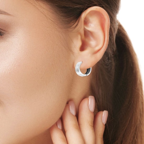 Triple Huggie Silver Earrings
