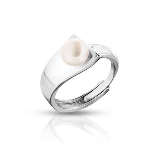 Boxy Pearl Silver Ring