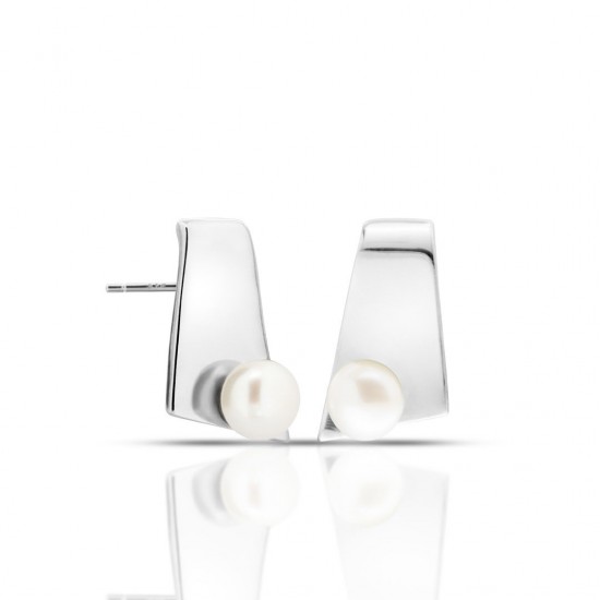 Boxy Pearl Silver Earrings