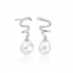 Zig Zag Pearl Silver Earrings