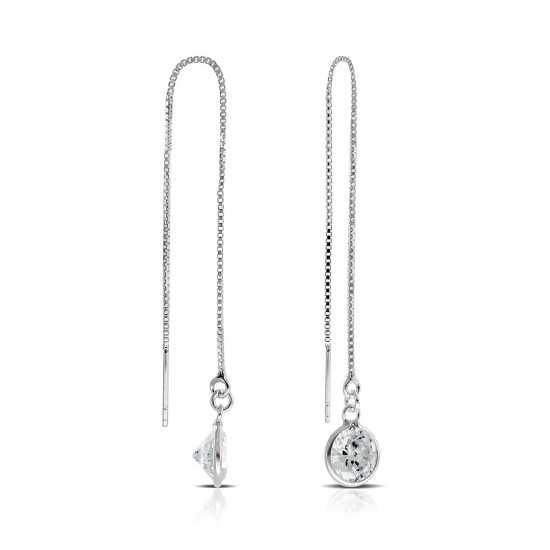 Crystal Chain Silver Earrings