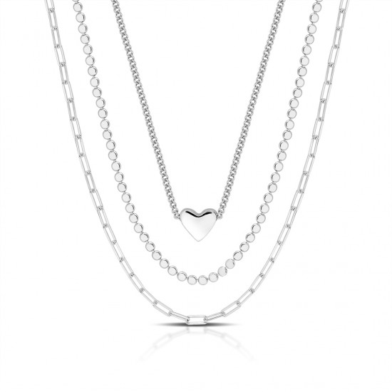 Trichain Love Silver Necklace