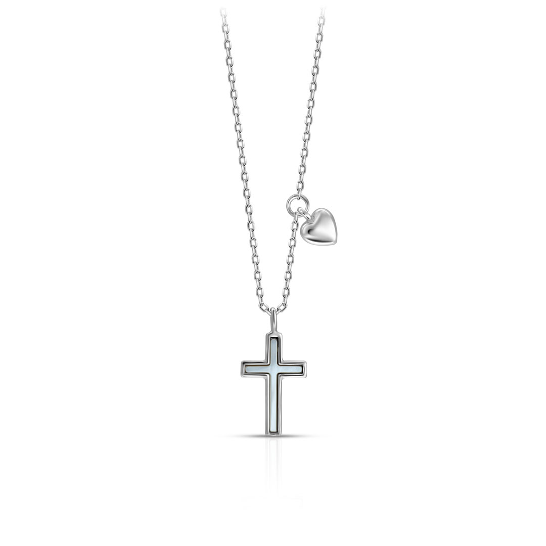 VSNE03 Cruz Mother Of Pearl Silver Necklace